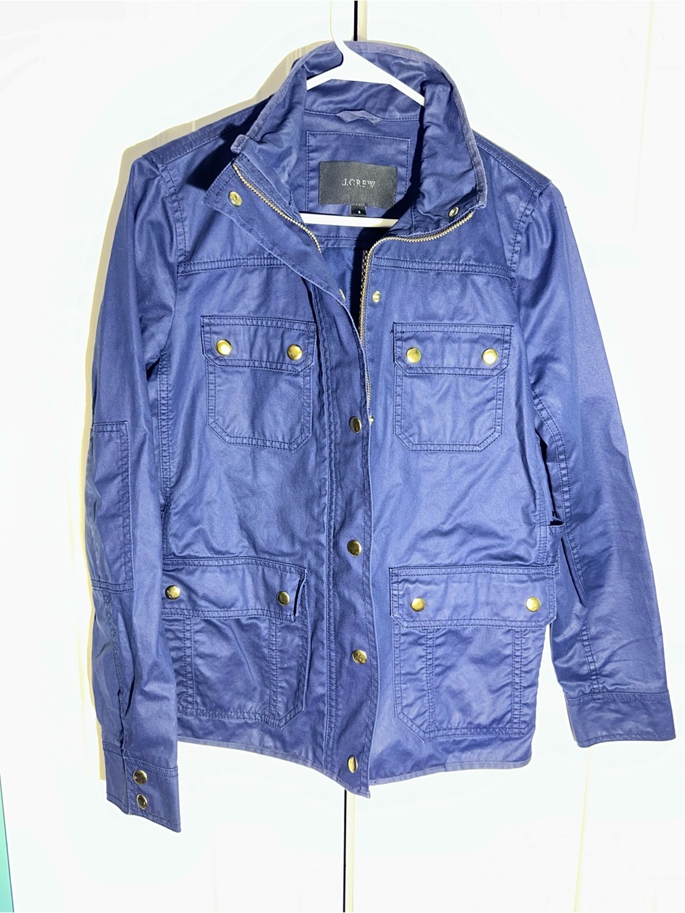 J. Crew The Downtown Field Jacket Navy Utility Four Pocket Waxed Cotton S   AA24